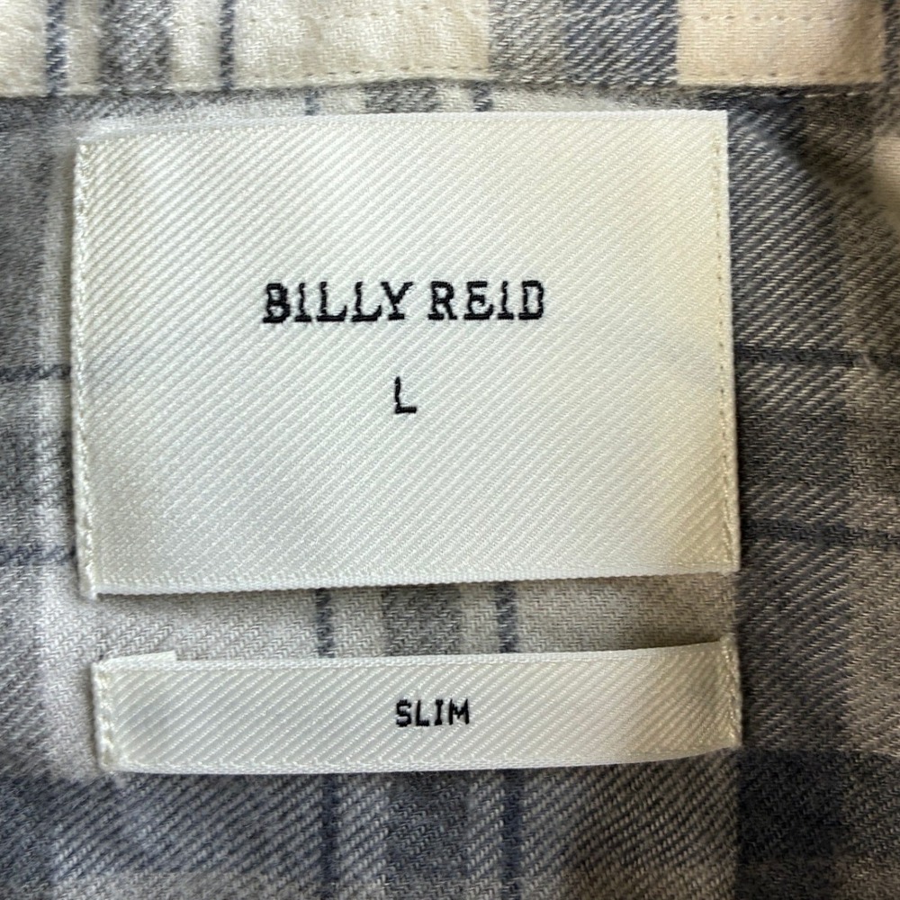 Billy Reid Men's Slim Fit Plaid Button Down Shirt Grey Cream Cotton Wool Large - Picture 4 of 16